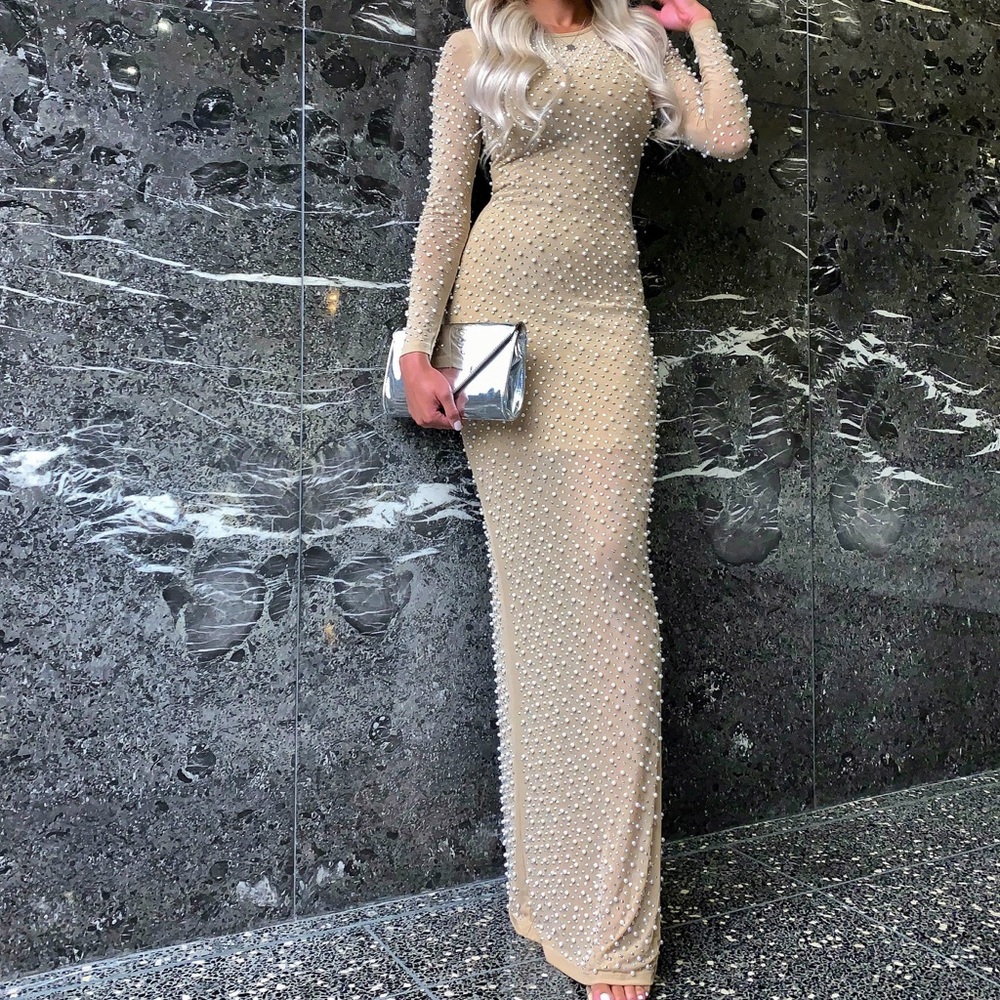 WINDSOR | Nude Embellished Gown